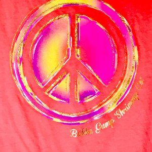 RAINBOW PEACE SIGN TEE Glitz  Coral M Bubba Gump NWT